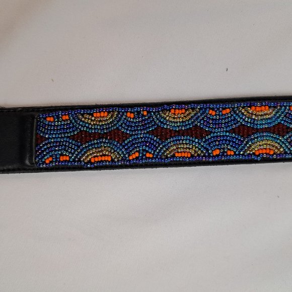Vintage Ginnie Johansen Beaded Leather Belt M main image 4